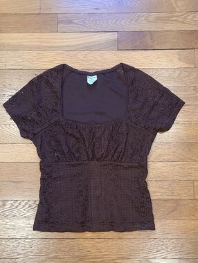 No Boundaries Brown Lace Short Sleeve Women’s Top